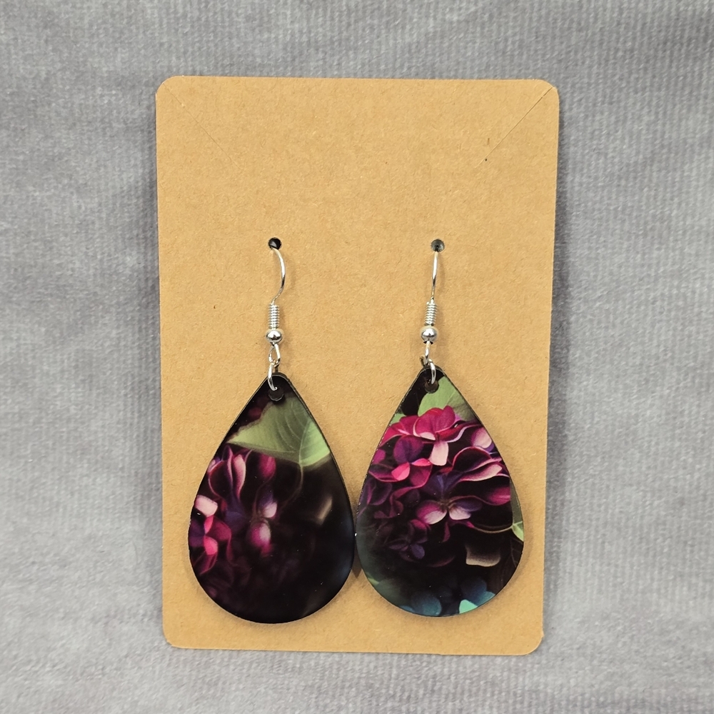 Black Teardrop Floral Hook Handmade Earring JB1E7‎